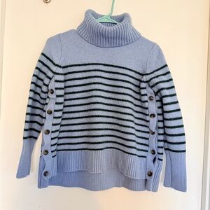100% wool. Tuckernuck Blue and Black Striped Turtleneck Sweater